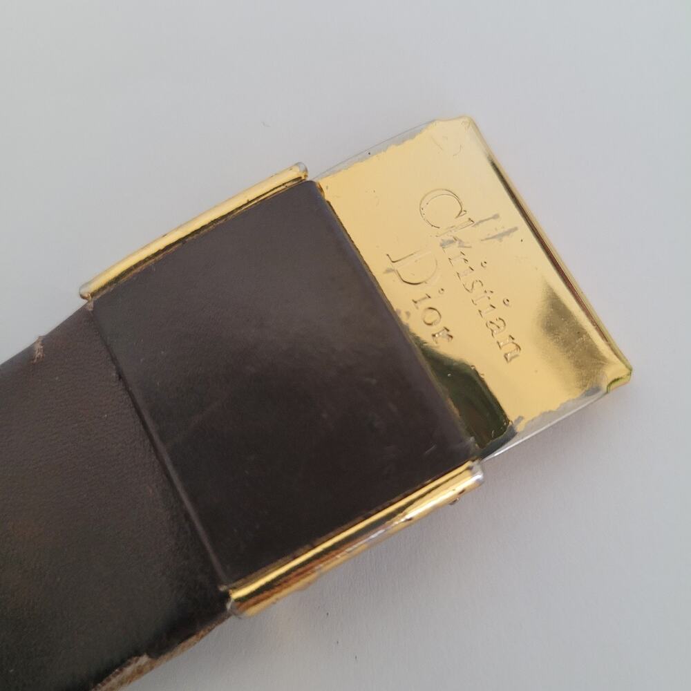 Christian Dior Gold Brown Metal Belt Buckle Logo Slim Vintage - Picture 2 of 5